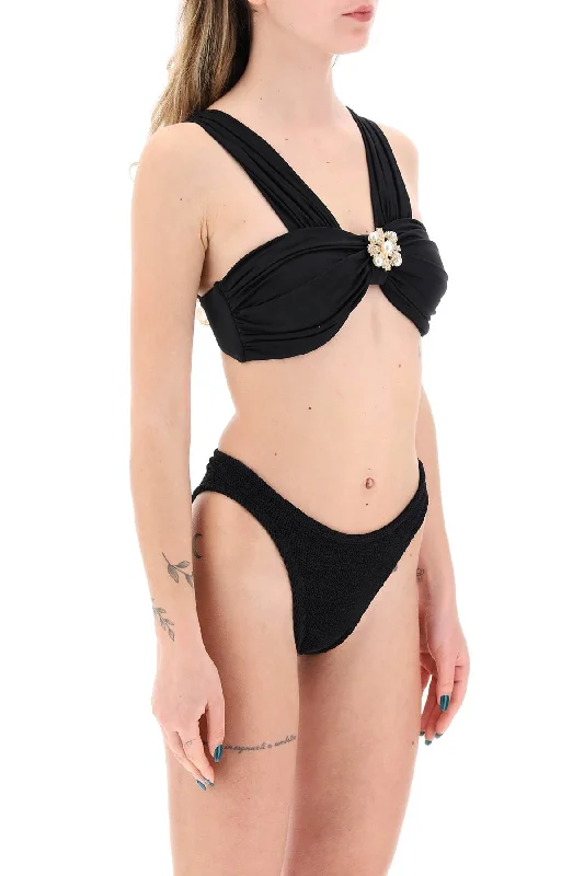 Boho chic bikini for women with tassel details and tribal-inspired designs -"top bikini with brooch