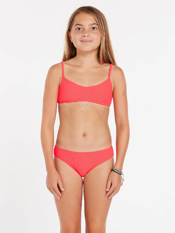 Comfortable bikini set for women with adjustable straps and seamless finish -Girls Simply Mesh Bikini Set - Electric Coral