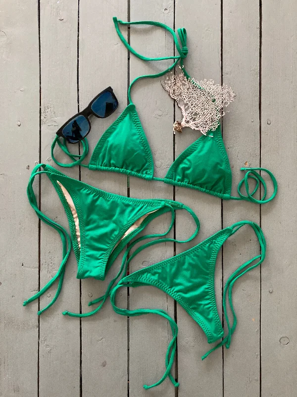 Lightweight swim sets for summer swim ease -Solid Green Triangle Bikini Top