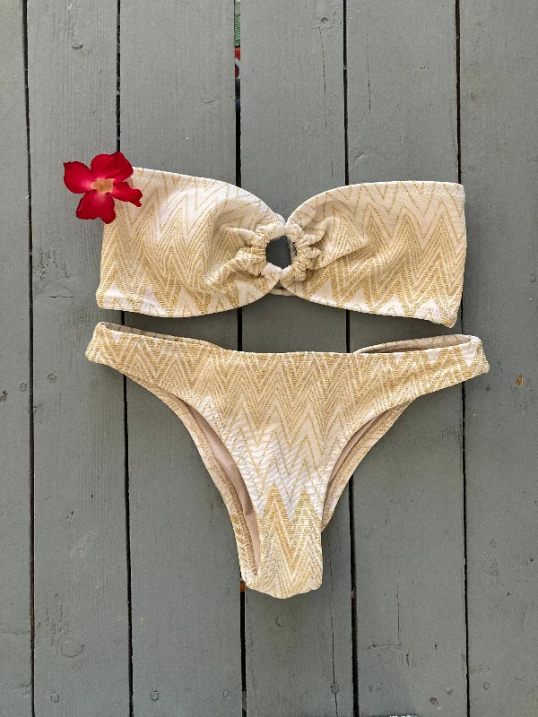 Ruffled swim sets with delicate lace trim -Gold Print Bandeau Bikini Top w/Classic Bikini Bottom