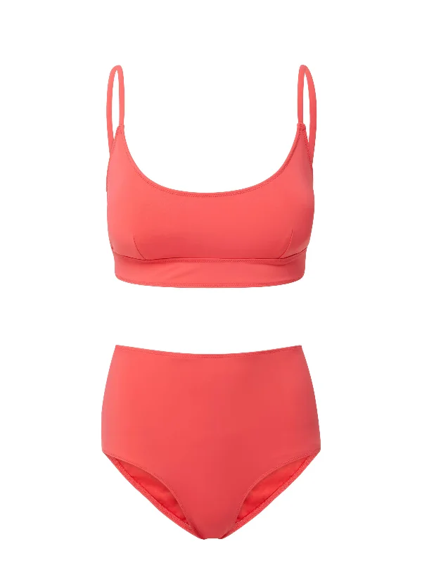 Classic swim sets with solid color simplicity -Erika Top + Classic High Waist Bottom in Coral Red