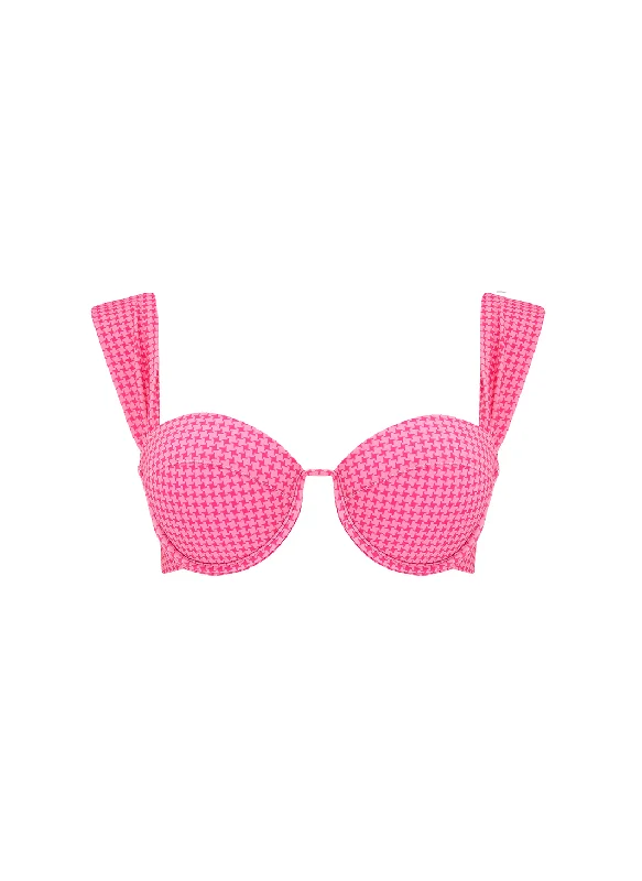 Retro swim tops with polka dot charm -The Modern Bustier Bra - Pink Houndstooth