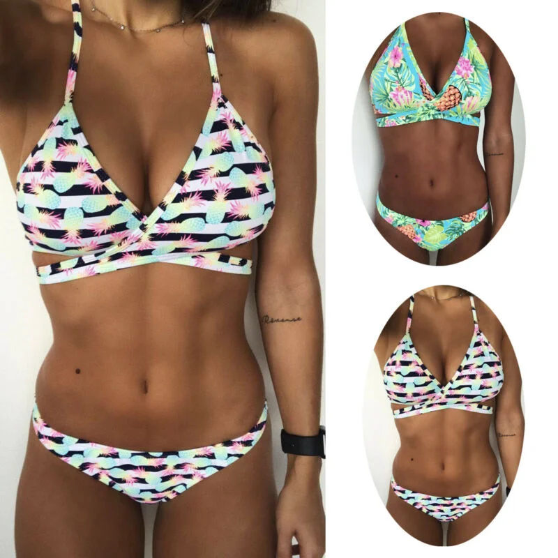 Elegant bikini for women with metallic accents and sophisticated detailing for luxury beachwear -Women's Swimsuit Push-Up Padded Floral Bandage Padded Bra Bra Bikini Set Summer Women's Swimsuit Tops