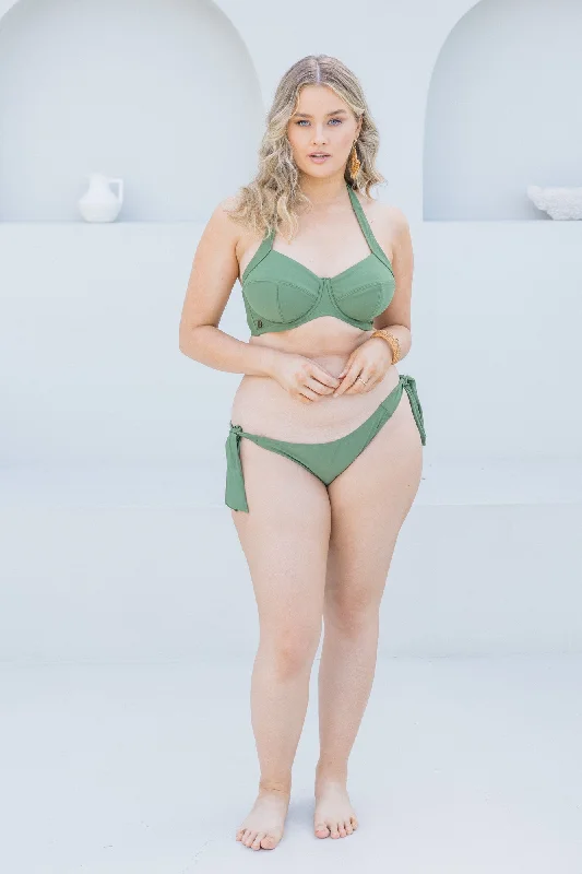 Luxe bikini for women with metallic fabric for a shiny, attention-grabbing finish -Olive Underwire Halter