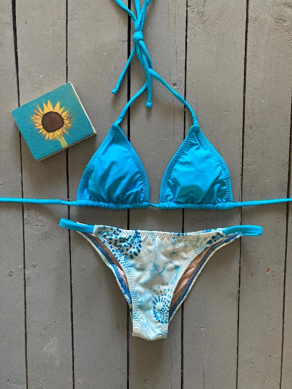 Cute crop swim sets for youthful charm -Solid Turquoise Triangle Bikini Top