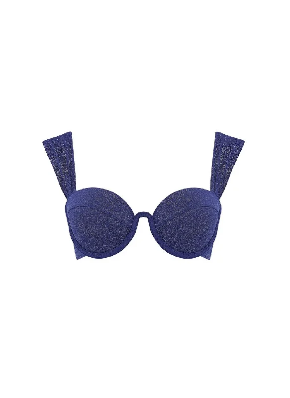 High-neck swim tops for modest stylish coverage -The Modern Bustier Bra - Navy Glimmer