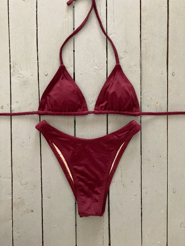 Sporty tankini swim sets for active lifestyles -Burgundy Triangle Bikini Top