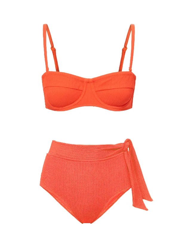 Padded high-neck swim sets for extra support -Nellie Top + Side Tie High Waist Bottom in Flame