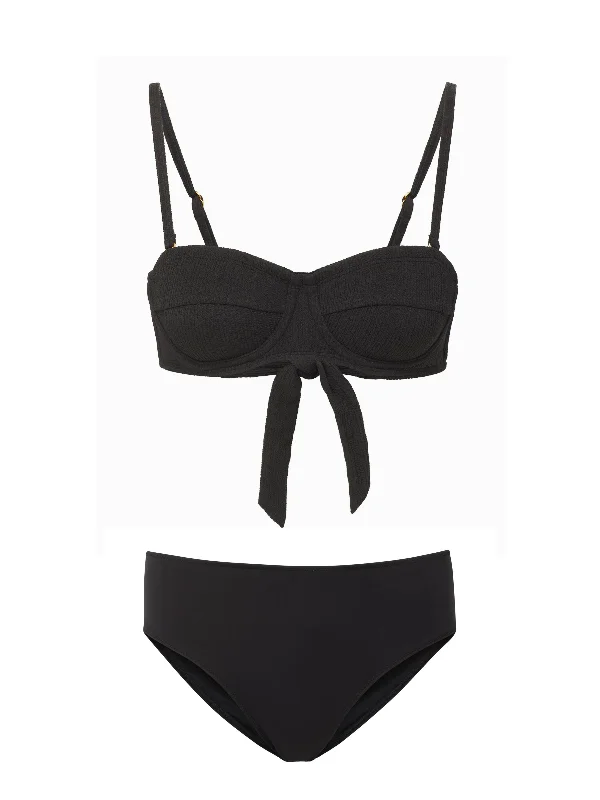 Retro tankini swim sets for nostalgic flair -Nellie Top + Classic Midrise Bottom in Black Texture