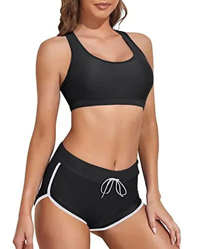 Bright neon swim sets for eye-catching style -Women Two Piece Sports Bikini Athletic Swimsuits-Black And White