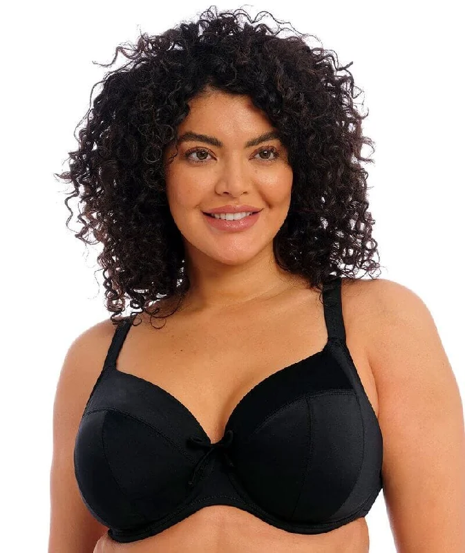 Monokini style bikini for women with unique cutouts and slimming effect -Elomi Swim Plain Sailing Underwired Plunge Bikini Top - Black