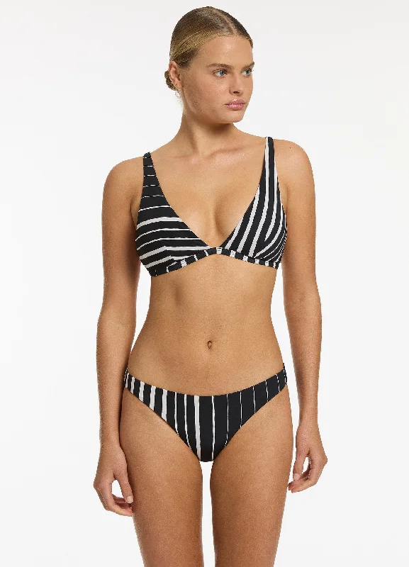 Elegant swim pants for women with minimalistic design for a sophisticated look -Lunar Stripe Triangle Bikini Top - Black/Chalk