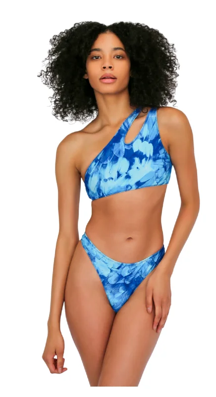 Trendy swim pants for women with metallic finish for a glamorous style -OREYA ONE SHOULDER TOP - OCEAN BLUE