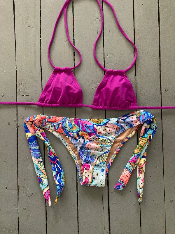 Retro tankini swim sets for nostalgic flair -Magenta Double String Triangle Bikini Top