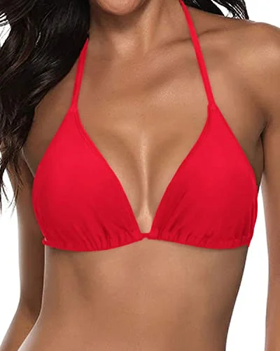 Designer tankini swim sets for high-end style -Adjustable Swimwear String Triangle Bikini Top-Red