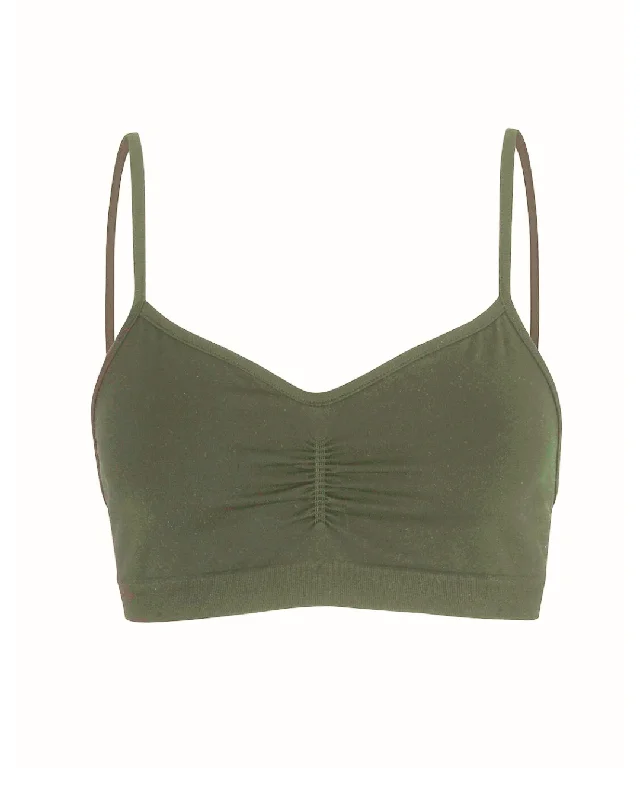 Sexy bikini for women with thong bottoms and daring, cheeky back for bold style -POISE Bra Top | Olive