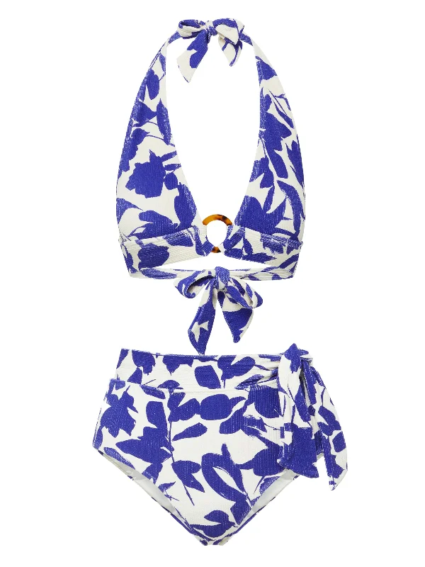 Retro swim sets for vintage-inspired beachwear -Erin Top + Side Tie High Waist Bottom in Moraea Garden