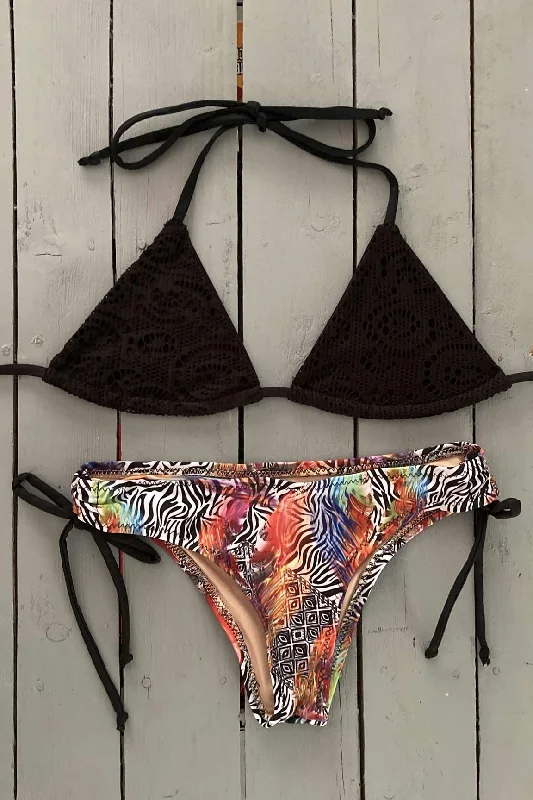 Luxury bikini swim sets with metallic shine -Digital Print Triangle Bikini Top