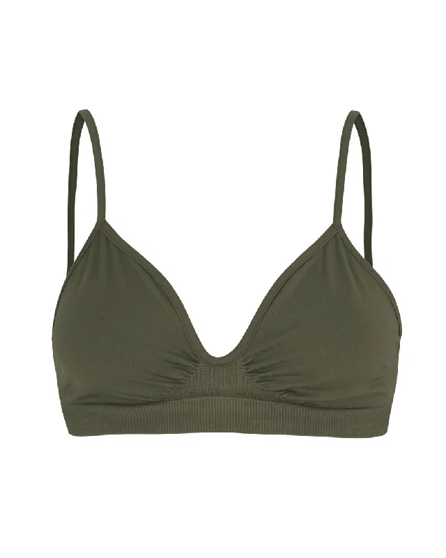 Sporty bikini for women with racerback top and durable material for active swimming -LIBERATED Bikini Bra Top | Olive