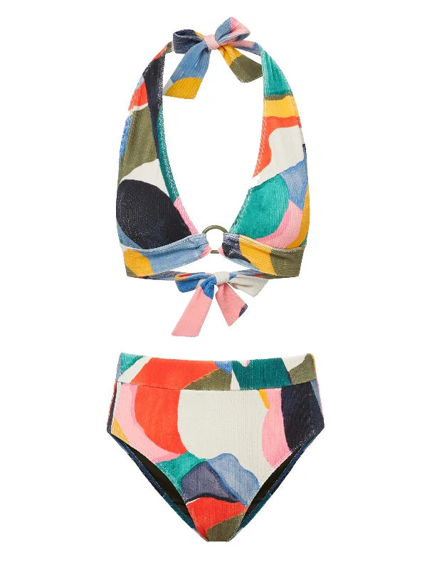 Neon tankini swim sets for vibrant energy -Erin Top + Hi Waist Hi Leg Bottom in Carta Colorblock