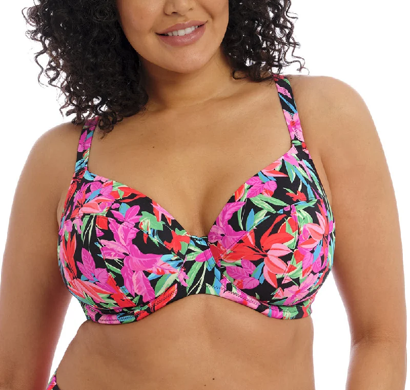 Bright bikini swim sets for fun vibes -Elomi Swimwear Savaneta Black Tropical Plunge Bikini Top 801302