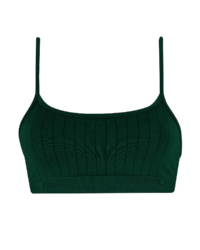 Strappy bikini for women with cross-back straps for added support and style -FLAT RIBBED SINCERE Bikini Bra Top | Dark Green