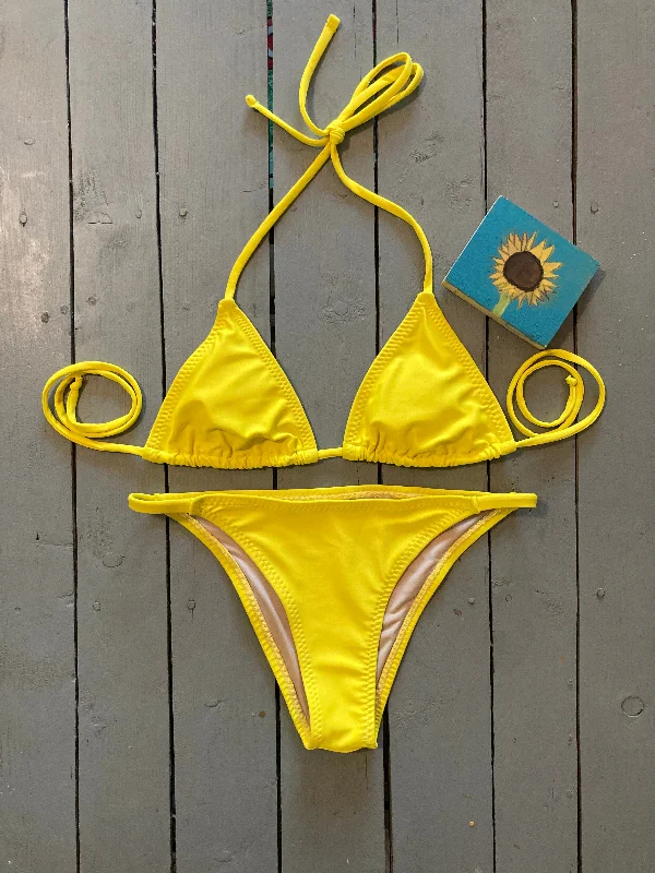 Strapless swim sets for seamless tan lines -Yellow Triangle Bikini Top