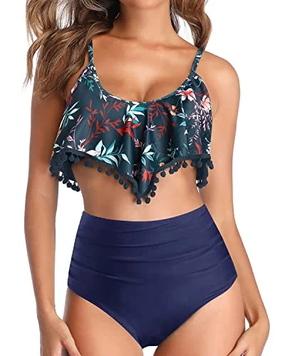 Ruffled swim sets for feminine playful vibes -Ruffle Trim Swimsuit Two-Piece High Waisted Bikini Set for Women