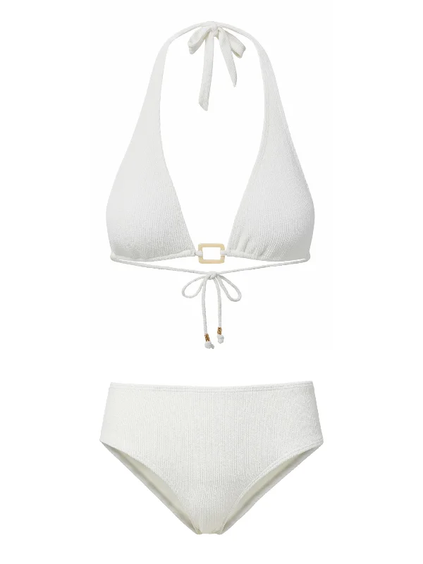 Ruffled swim sets for feminine playful vibes -Allison Top + Classic Midrise Bottom in Ivory Texture