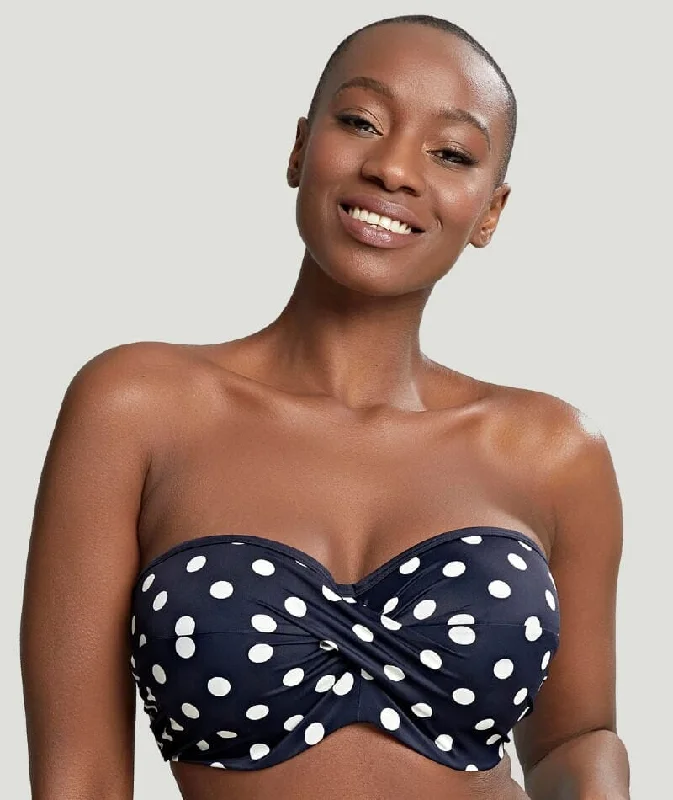 Padded swim sets for enhanced bust support -Panache Swimwear Anya Riva Spot Twist Bandeau Bikini - Navy/Vanilla