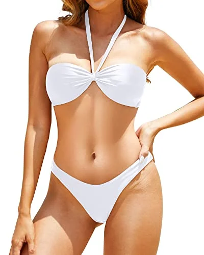 Sporty swim sets with breathable mesh panels -Sexy Tie Knot Halter Bikini Set Padded Push-up Bra Two Piece Swimwear for Women