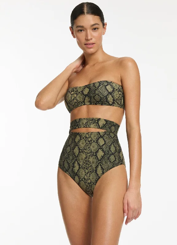 Stylish swim pants for men with geometric patterns for a bold statement -Python Minimal Bandeau Bikini Top - Olive