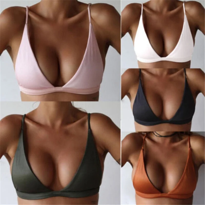 High-neck tankini swim sets for sporty chic -2020 Bikini Tops Sexy Women Swimsuit Top Solid Color Swimwear Bra Bathing Suit Beachwear Ladies Bikinis Tops Woman Swim Top