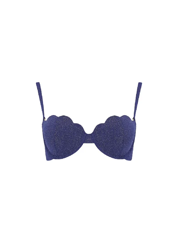 High-neck swim tops for elegant beach coverage -The Contour Bra - Navy Glimmer