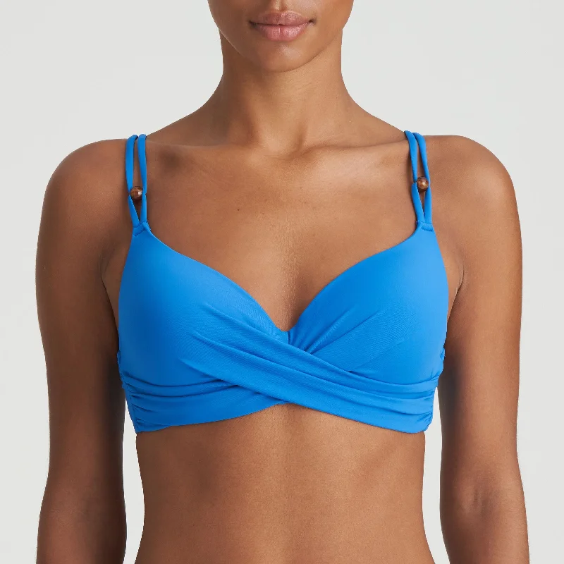 Stretchy bikini for women with Lycra material for a flexible, form-fitting look -Flidais Padded Plunge Bikini Top In Blue Mistral - Marie Jo