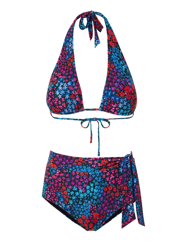 Lightweight bikini swim sets for quick swims -Allison Top + Side Tie High Waist Bottom in In Bloom