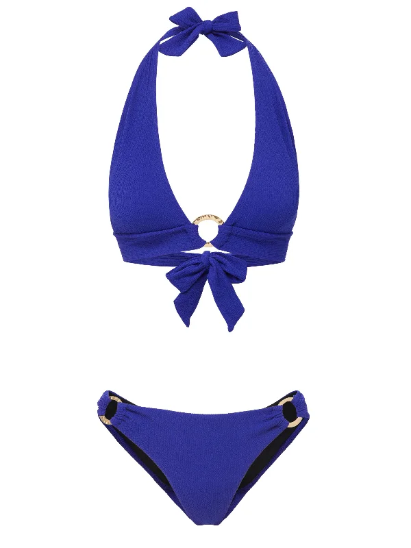 Padded swim sets for enhanced bust support -Erin Top + Ring Trim Bottom in Iris Texture