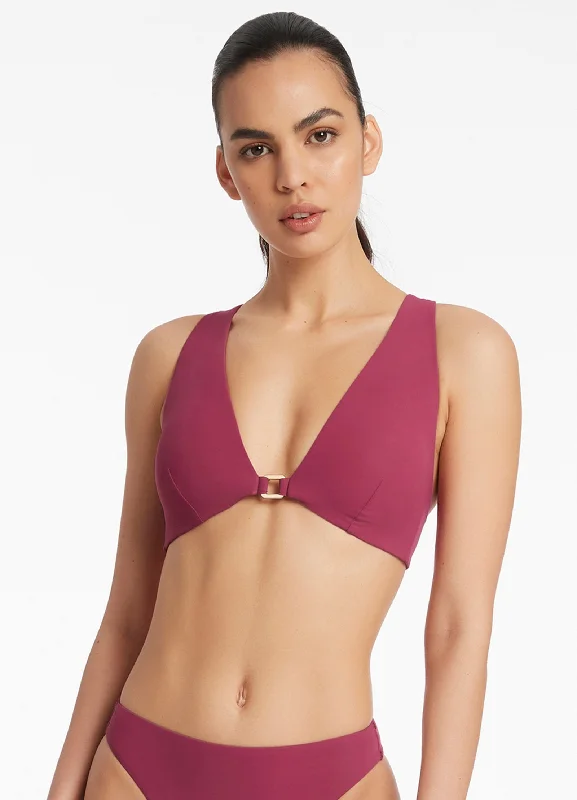 Tropical swim sets with bold leafy designs -Jetset Halter Tie Top - Orchid