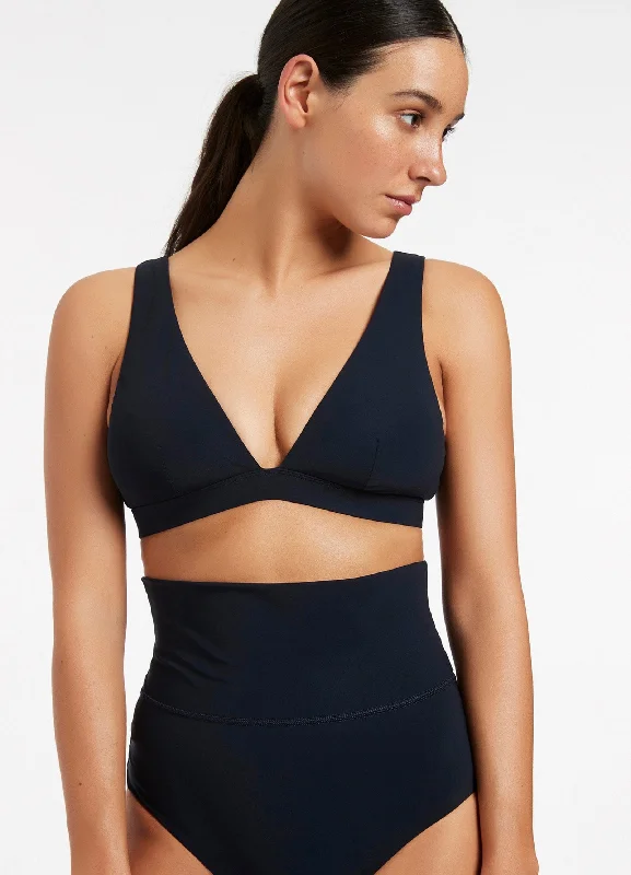 High-neck swim sets with bold color blocks -Jetset Plunge Top - Deep Navy