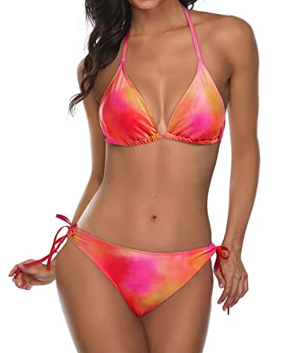 Soft high-neck swim sets for gentle wear -Flattering Padded Triangle Bikini Women's Halter Two Piece Bathing Suit