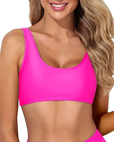 Luxury tankini swim sets for resort glamour -Stylish Sports Bra Bikini Top For Women's Swimwear-Neon Pink