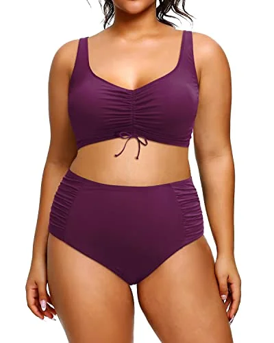 Affordable tankini swim sets for swim deals -Plus Size High Waisted Swimsuit Drawstring Swimwear