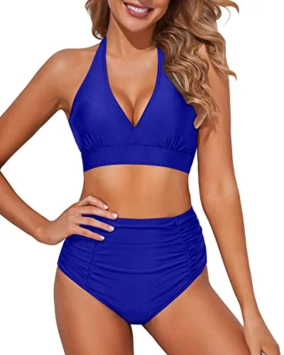 Strapless swim sets for minimal tan lines -Sexy Two-Piece High Waisted Bikini Set Push Up For Women-Royal Blue