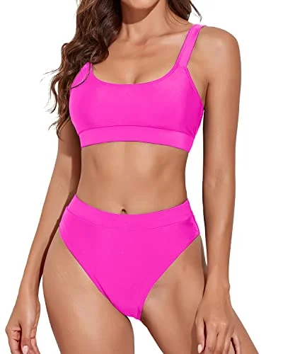 Classic black bikini swim sets for versatility -Women High Cut Cheeky Design Bikini High Rise Athletic Bikini-Neon Pink