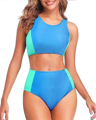 Neon swim sets for bold poolside looks -Two Piece High Waisted Bikini Set Sporty Swimsuits