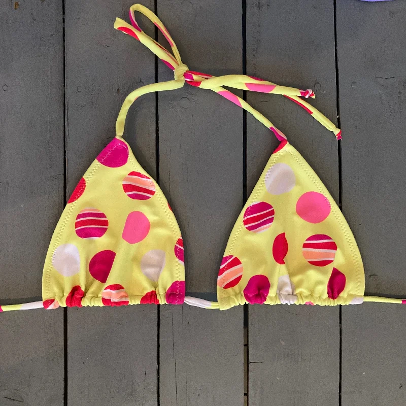 Retro swim sets with vintage stripe patterns -Yellow Polka Dot Triangle Bikini Top