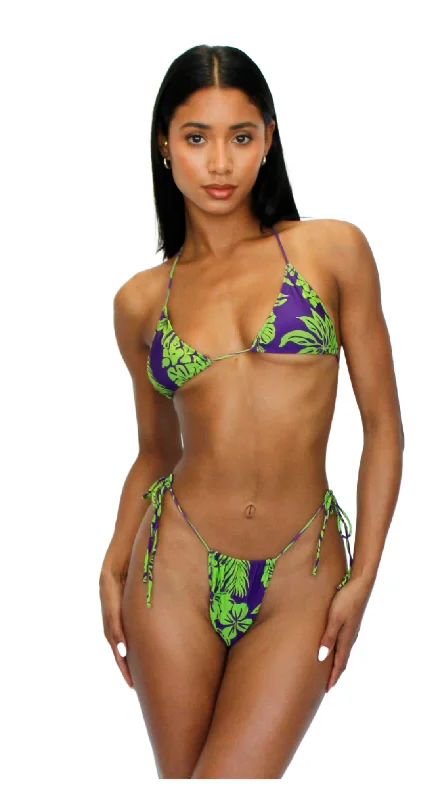 Fashionable swim pants for women with floral prints for a fun look -ENITA MICRO STRING TOP - PURPLE/GREEN