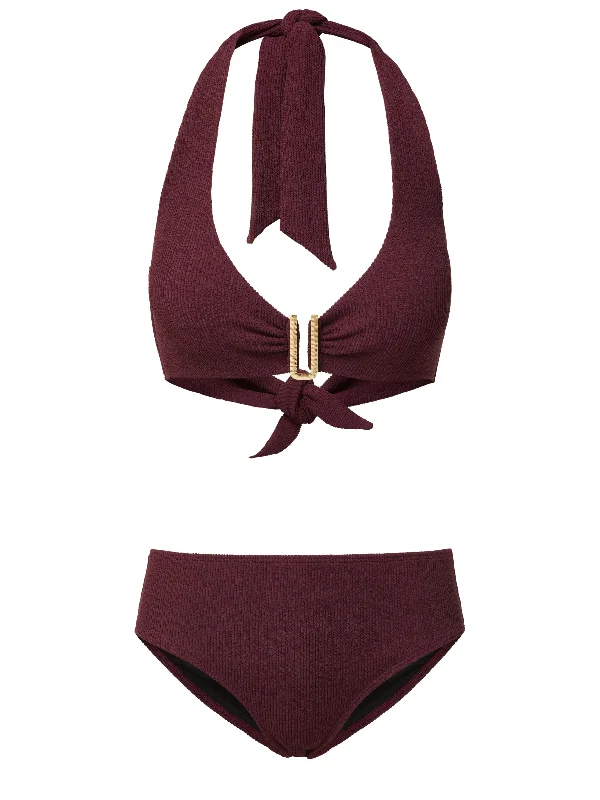 High-neck tankini swim sets for sporty chic -Melissa Top + Classic Midrise Bottom in Auburn Texture