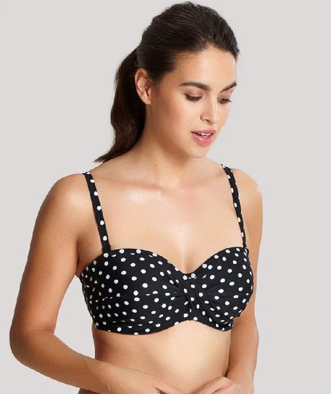 Strapless bikini swim sets for sun-kissed glow -Panache Swimwear Anya Spot Bandeau Moulded Underwired Bikini Top - Black White