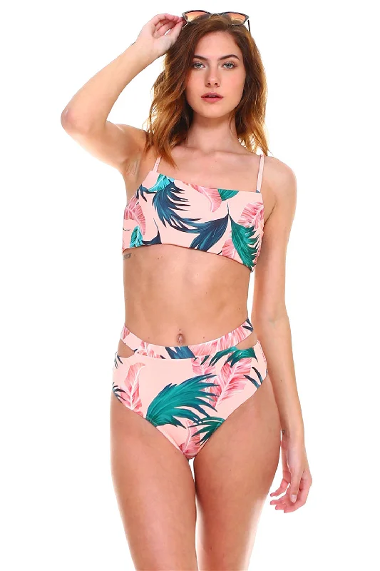 Floral tankini swim sets for elegant charm -Lucia Slit High Waisted Tankini Set